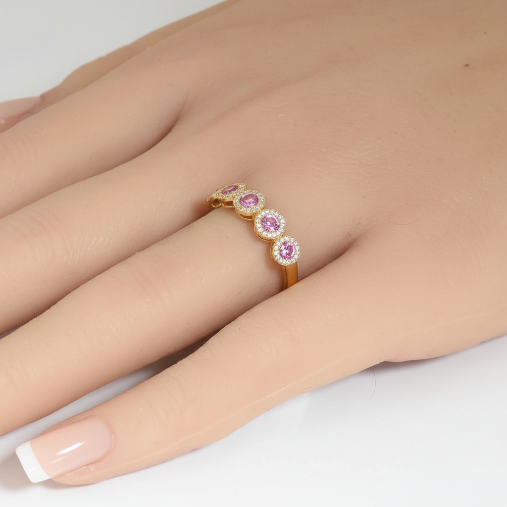 <span style="color:purple">SPECIAL!</span> .78ct G SI 14kt Yellow Gold Diamond & Pink Sapphire Gemstone Ring Size 6.5