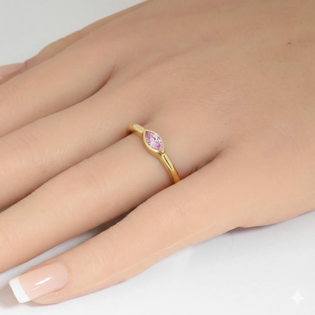 .28ct G SI 14kt Yellow Gold Pink Sapphire Gemstone Bezel Set Ring Size 6.5