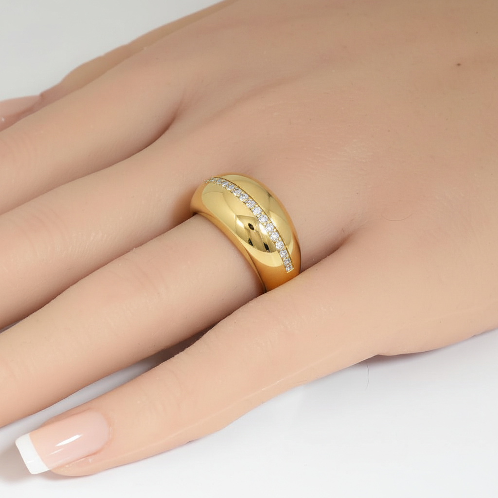 <span style="color:purple">SPECIAL!</span> .31ct G SI 14kt Yellow Gold Diamond Dome Shaped Band Ring Size 6.5
