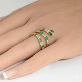 <span style="color:purple">SPECIAL!</span> .86ct G SI 14kt Yellow Gold Diamond & Emerald Gemstone Snake Wrap Ring Size 6.5