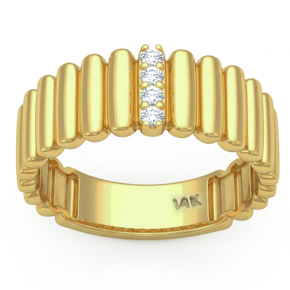 .10ct G SI 14kt Yellow Gold Round Diamond Fluted Band Ring Size 6.5