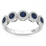 .90ct G SI 14kt White Gold Diamond & Blue Sapphire Gemstone Band Ring Size 6.5