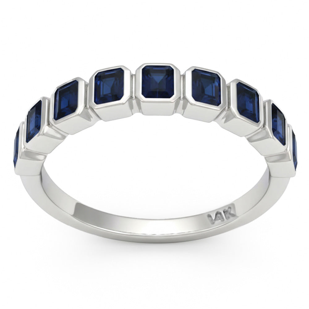 <span style="color:purple">SPECIAL!</span> 1.16ct G SI 14kt White Gold Blue Sapphire Gemstone Bezel Set Half Eternity Band Ring Size 6.5