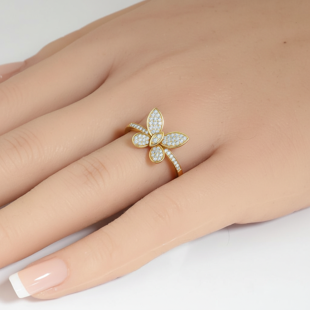 .30ct G SI 14kt Yellow Gold Diamond Butterfly Ring Size 6.5