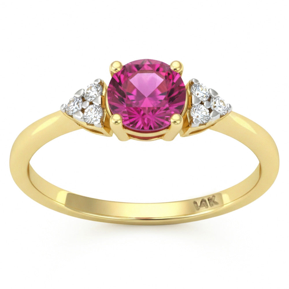 1.03ct G SI 14kt Yellow Gold Diamond & Pink Sapphire Gemstone Ring Size 6.5