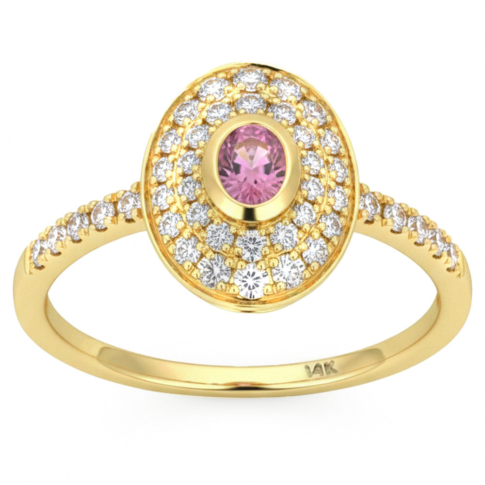 .52ct G SI 14kt Yellow Gold Diamond & Pink Sapphire Gemstone Ring Size 6.5