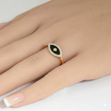 .13ct G SI 14kt Yellow Gold Diamond & Black Onyx Enamel Inlay Evil Eye Ring Size 6.5
