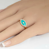 .13ct G SI 14kt Yellow Gold Diamond & Turquoise Enamel Evil Eye Ring Size 6.5