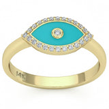 .13ct G SI 14kt Yellow Gold Diamond & Turquoise Enamel Evil Eye Ring Size 6.5