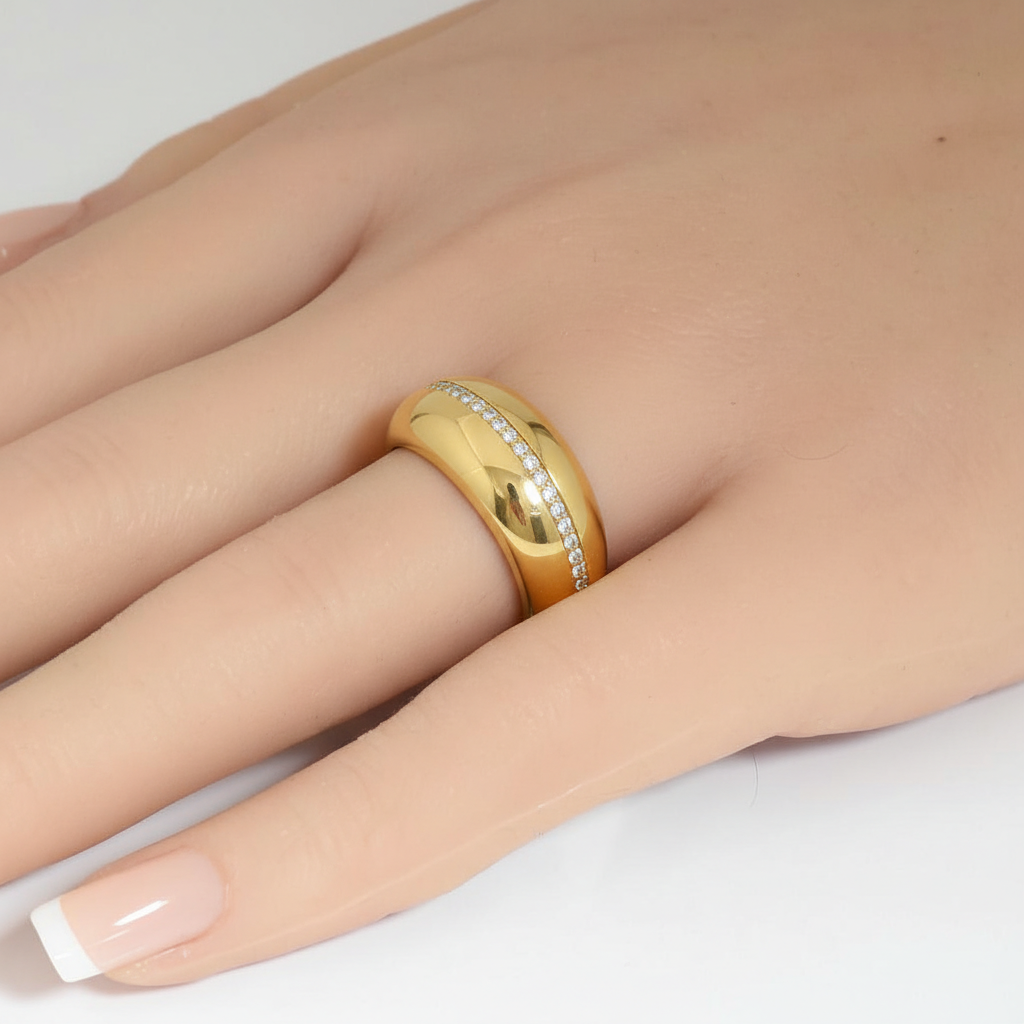<span style="color:purple">SPECIAL!</span> .22ct G SI 14kt Yellow Gold Diamond Dome Shaped Band Ring Size 6.5