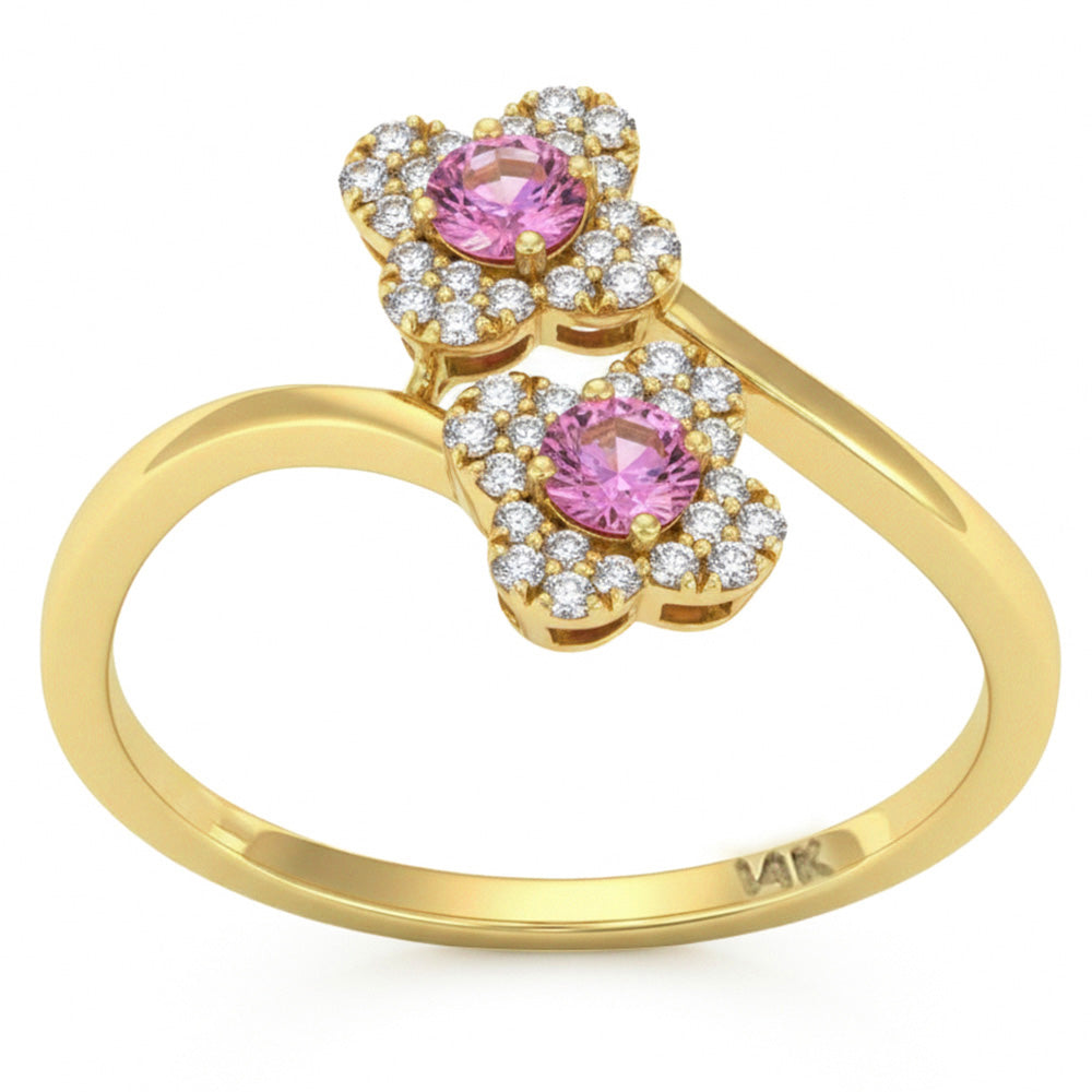 .45ct G SI 14kt Yellow Gold Diamond & Pink Sapphire Gemstone Clover Wrap Around Ring Size 6.5