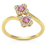 .45ct G SI 14kt Yellow Gold Diamond & Pink Sapphire Gemstone Clover Wrap Around Ring Size 6.5