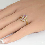 .45ct G SI 14kt Yellow Gold Diamond & Pink Sapphire Gemstone Clover Wrap Around Ring Size 6.5
