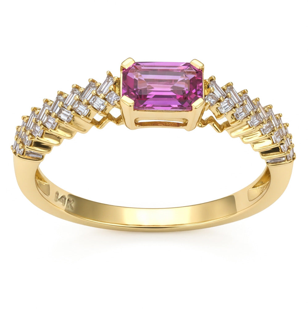 .76ct G SI 14kt Yellow Gold Diamond & Pink Sapphire Gemstone Ring Size 6.5