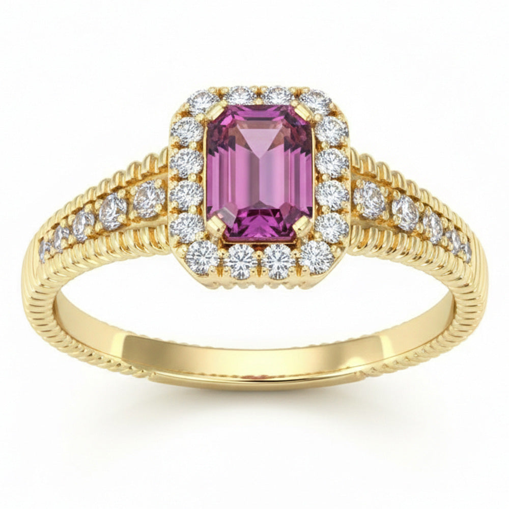 .88ct G SI 14kt Yellow Gold Diamond & Pink Sapphire Gemstone Ring Size 6.5
