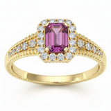 .88ct G SI 14kt Yellow Gold Diamond & Pink Sapphire Gemstone Ring Size 6.5