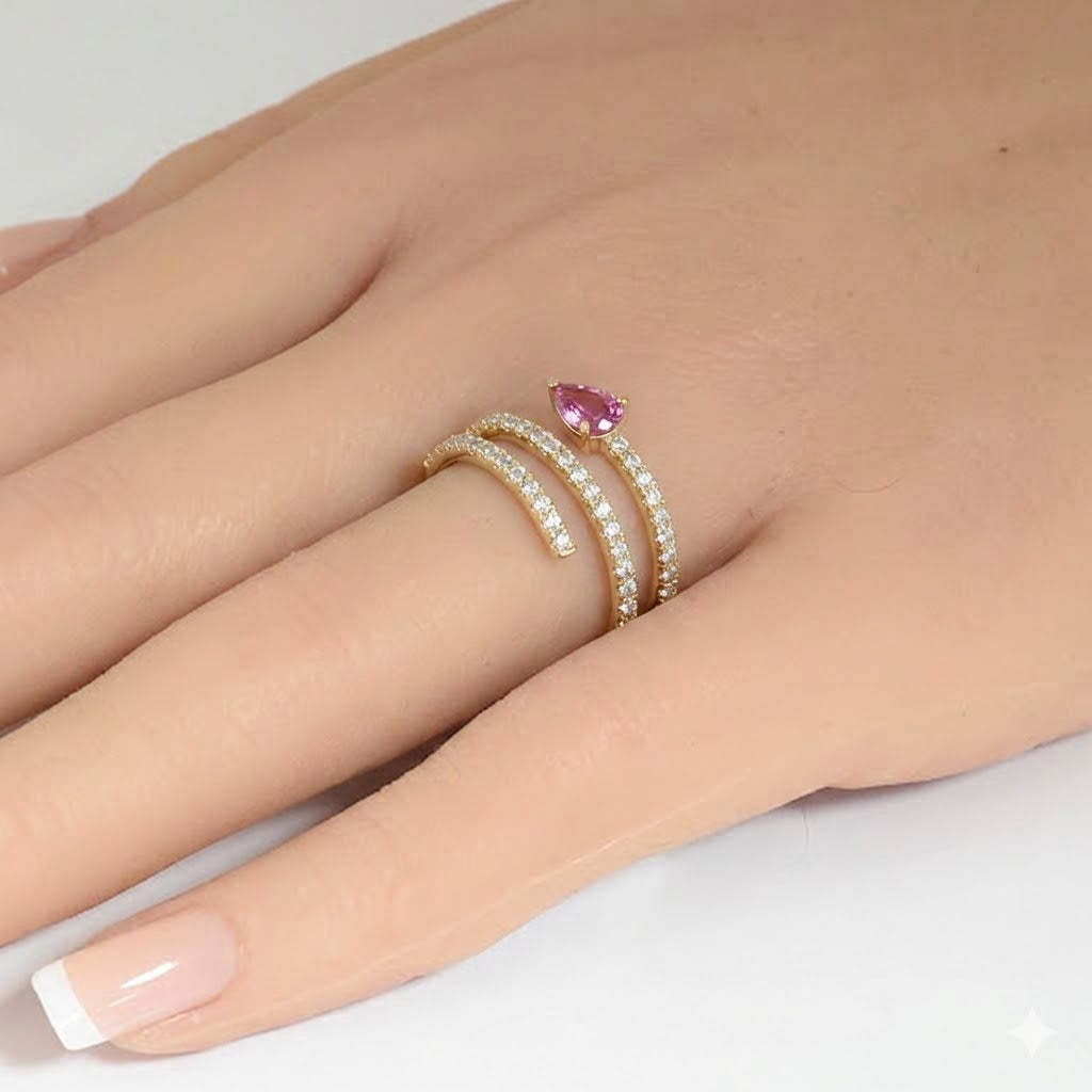 1.01ct G SI 14kt Yellow Gold Diamond & Pink Sapphire Gemstone Wrap Around Ring Size 6.5