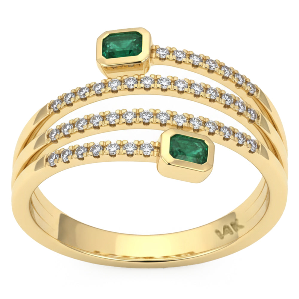 .44ct G SI 14kt Yellow Gold Diamond & Emerald Gemstone Wrap Ring Size 6.5