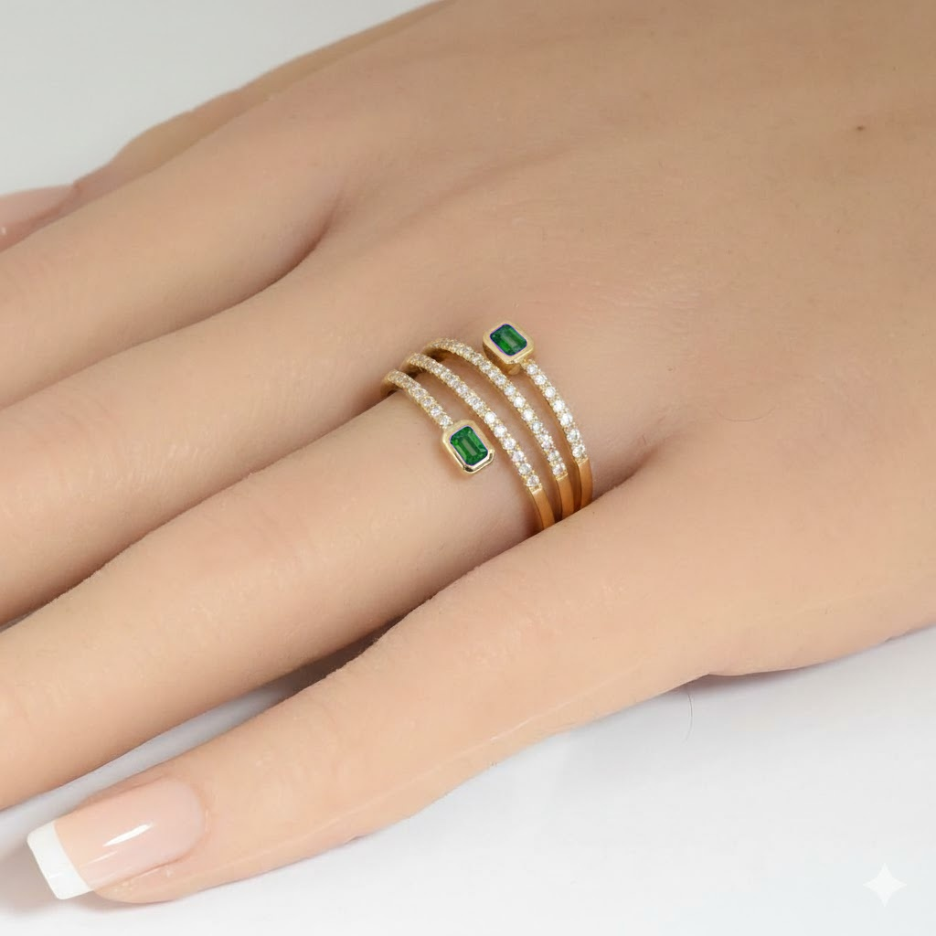 .44ct G SI 14kt Yellow Gold Diamond & Emerald Gemstone Wrap Ring Size 6.5