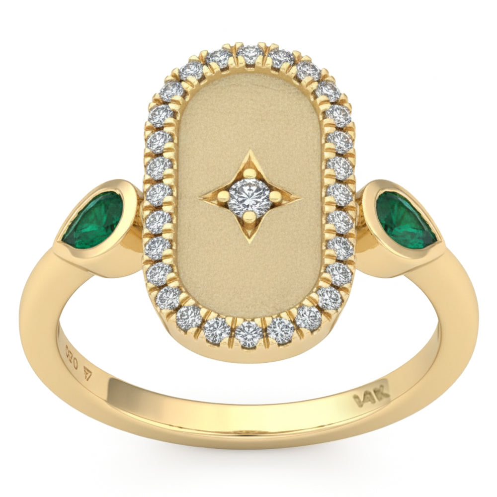 .50ct G SI 14kt Yellow Gold Diamond & Emerald Gemstone Modern Ring Size 6.5