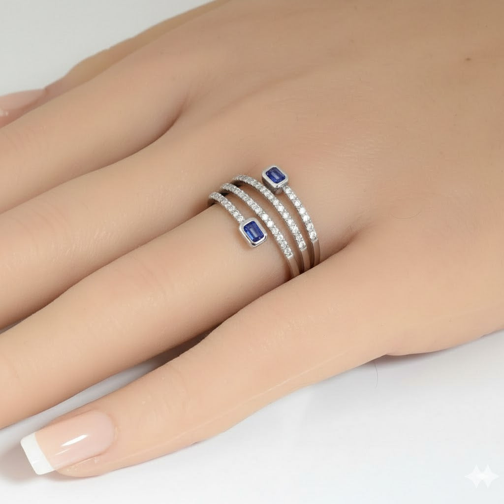 .47ct G SI 14kt White Gold Diamond & Blue Sapphire Gemstone Wrap Ring Size 6.5