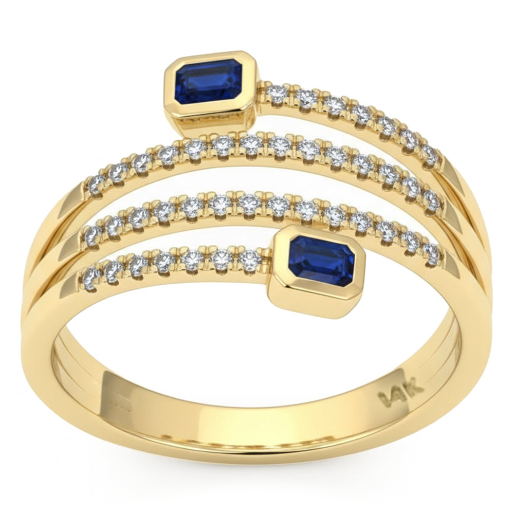 .47ct G SI 14kt Yellow Gold Diamond & Blue Sapphire Gemstone Wrap Ring Size 6.5