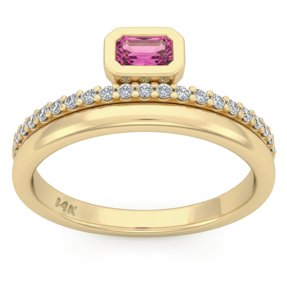 .44ct G SI 14kt Yellow Gold Diamond & Pink Sapphire Gemstone Ring Size 6.5