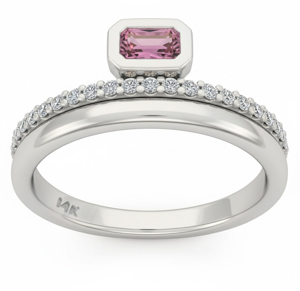 .48ct G SI 14kt White Gold Diamond & Pink Sapphire Gemstone Ring Size 6.5