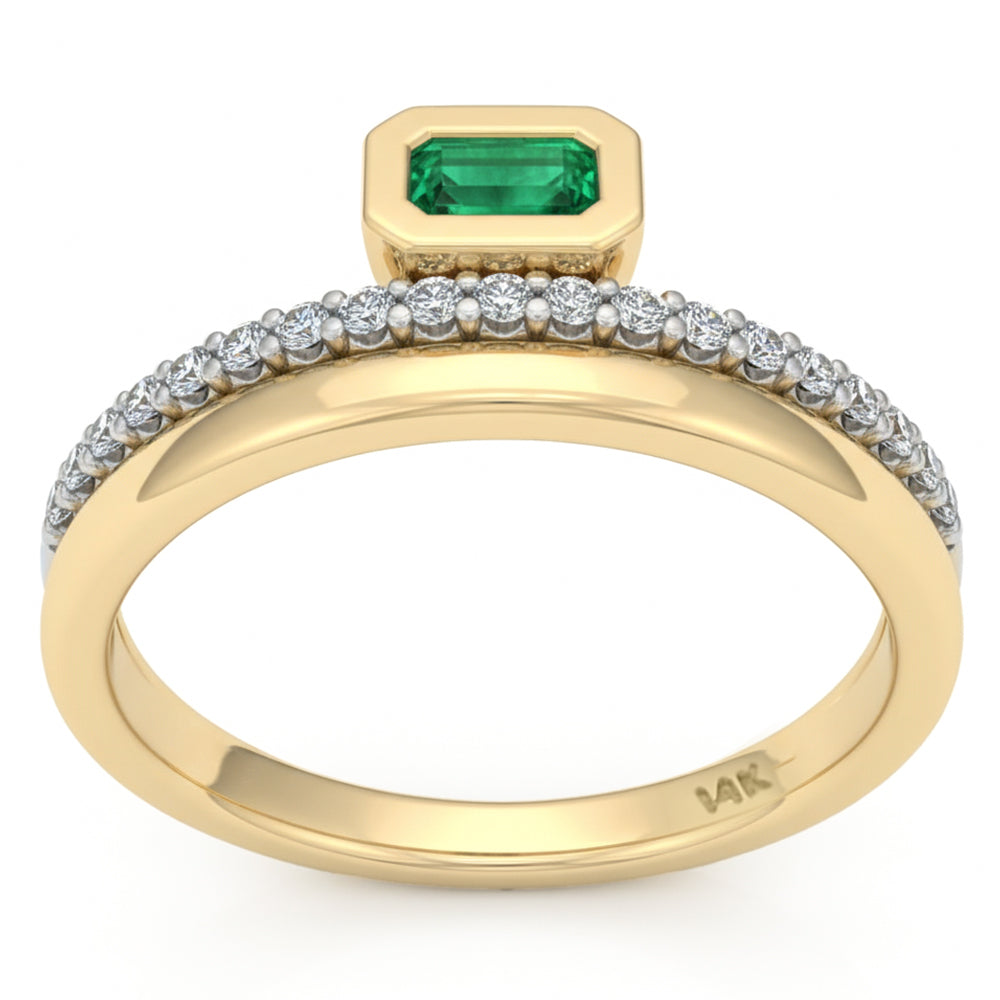 .45ct G SI 14kt Yellow Gold Diamond & Emerald Gemstone Ring Size 6.5