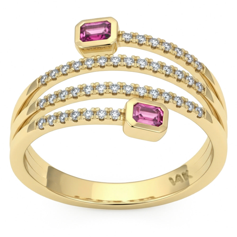 .43ct G SI 14kt Yellow Gold Diamond & Pink Sapphire Gemstone Wrap Ring Size 6.5