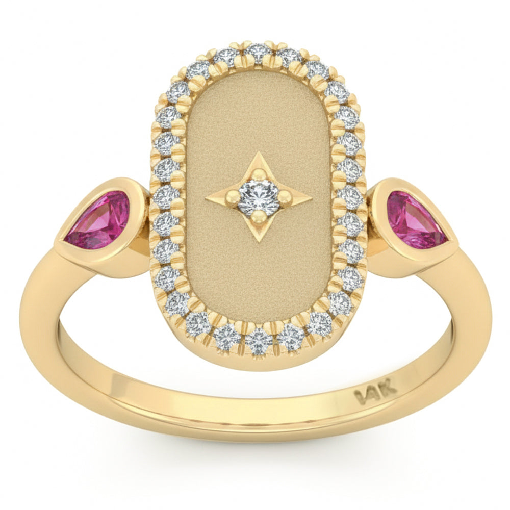 .58ct G SI 14kt Yellow Gold Diamond & Pink Sapphire Gemstone Modern Ring Size 6.5