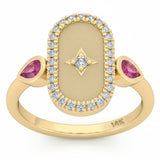 .58ct G SI 14kt Yellow Gold Diamond & Pink Sapphire Gemstone Modern Ring Size 6.5