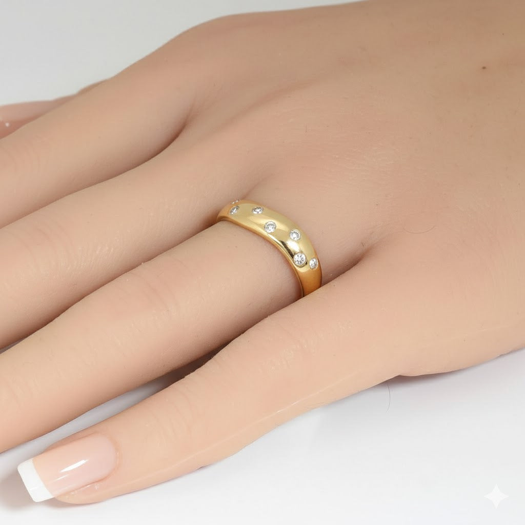 .19ct G SI 14kt Yellow Gold Diamond Bezel Set Band Ring Size 6.5