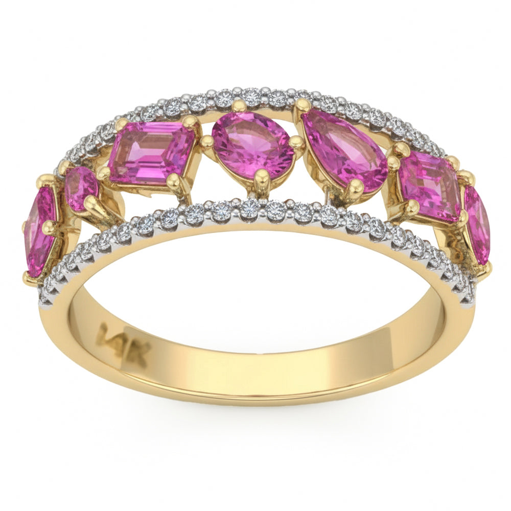 1.38ct G SI 14kt Yellow Gold Diamond & Pink Sapphire Gemstone Ring Size 6.5