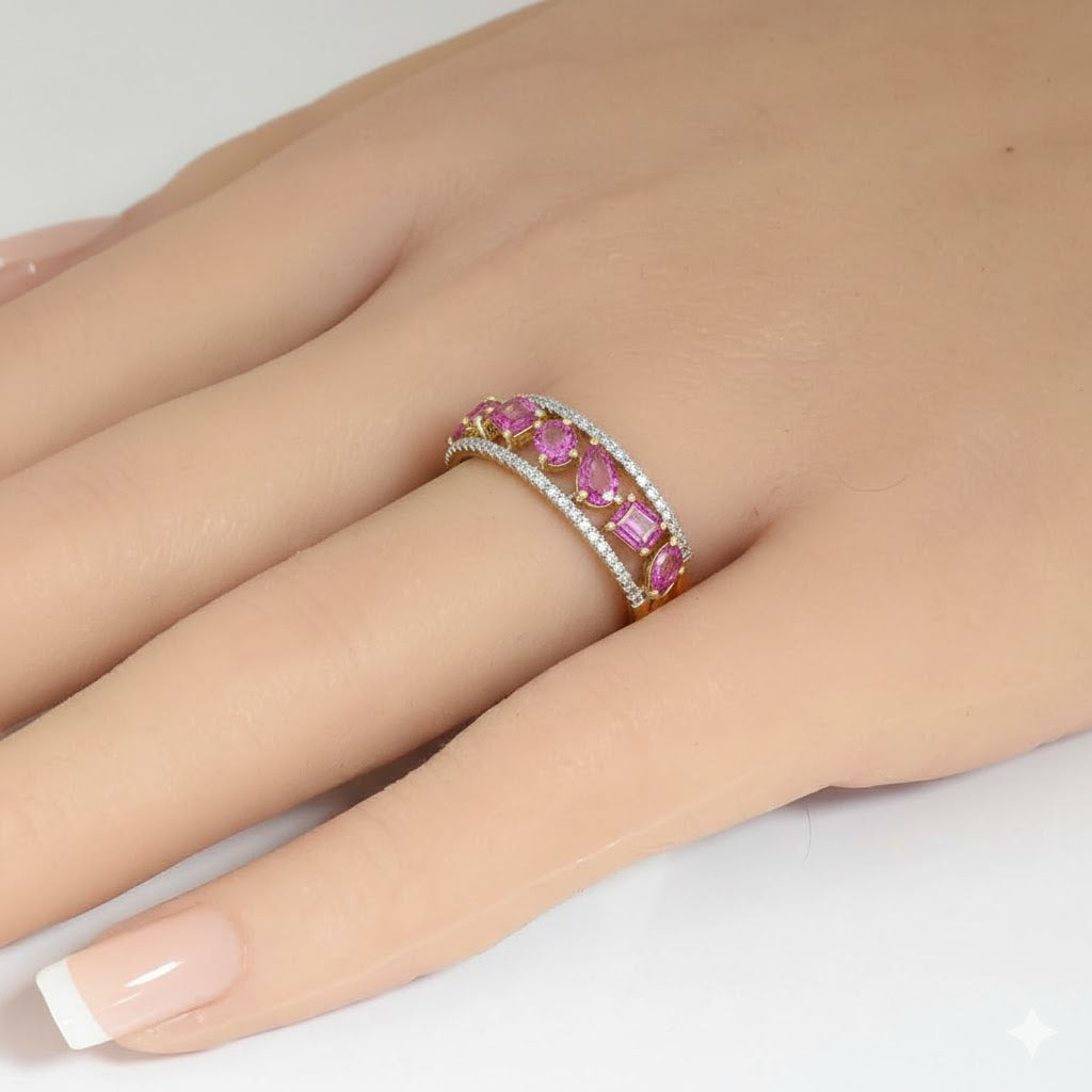 1.38ct G SI 14kt Yellow Gold Diamond & Pink Sapphire Gemstone Ring Size 6.5