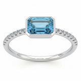 1.06ct G SI 14kt White Gold Diamond & Aquamarine Gemstone Bezel Set Ring Size 6.5