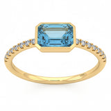 <span style="color:purple">SPECIAL!</span> 1.03ct G SI 14kt Yellow Gold Diamond & Aquamarine Gemstone Bezel Set Ring Size 6.5