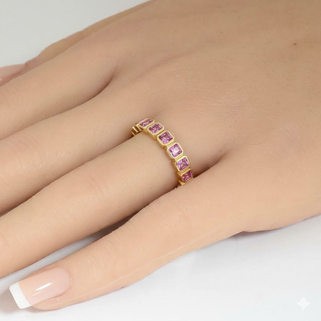 <span style="color:purple">SPECIAL!</span> 1.25ct G SI 14kt Yellow Gold Pink Sapphire Gemstone Bezel Set Band Ring Size 6.5