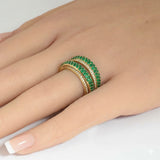 1.18ct G SI 14kt Yellow Gold Diamond & Emerald Gemstone Double Band Ring Size 6.5