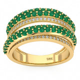 1.18ct G SI 14kt Yellow Gold Diamond & Emerald Gemstone Double Band Ring Size 6.5
