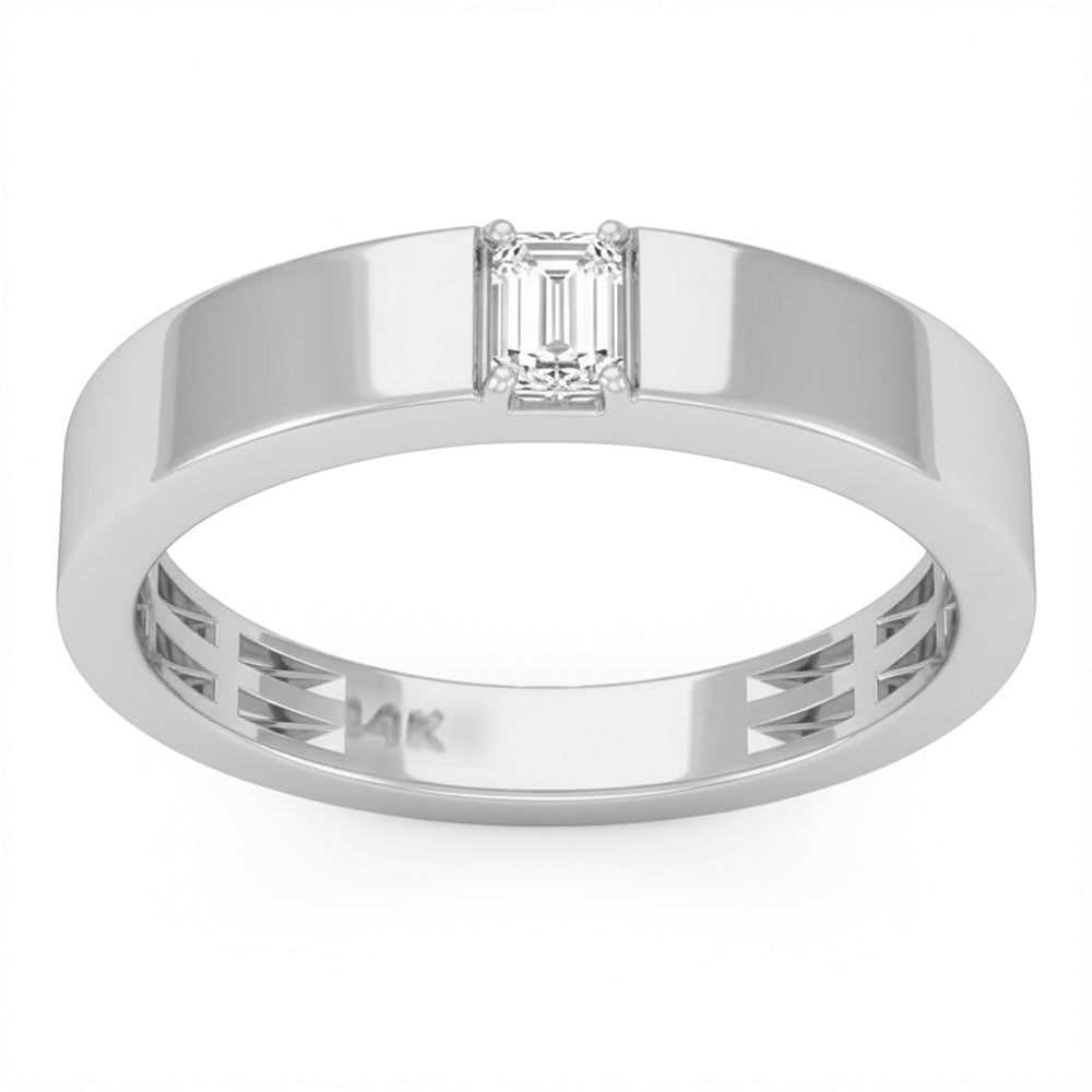 <span style="color:purple">SPECIAL!</span> .33ct G SI 14kt White Gold Emerald Cut Diamond Solitaire Men's Wedding Band Ring Size 10
