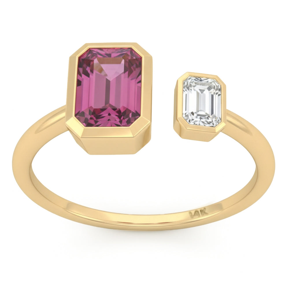 1.15ct G SI 14kt Yellow Gold Diamond & Pink Sapphire Moi Toi Gemstone Ring Size 6.5
