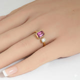 1.15ct G SI 14kt Yellow Gold Diamond & Pink Sapphire Moi Toi Gemstone Ring Size 6.5