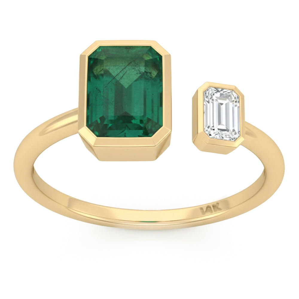 1.90ct G SI 14kt Yellow Gold Diamond & Emerald Gemstone Moi Toi Ring Size 6.5