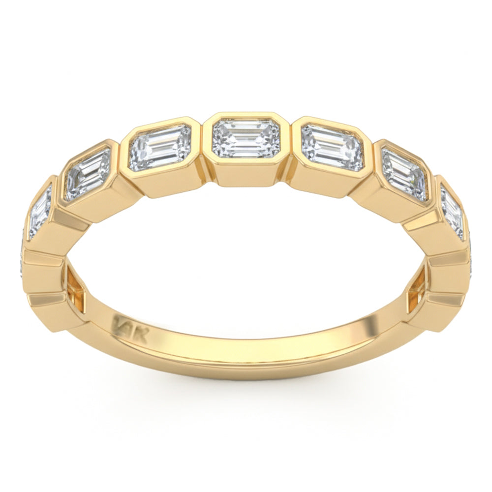 1.19ct G SI 14kt Yellow Gold Emerald Cut Diamond Bezel Set Band Ring Size 7