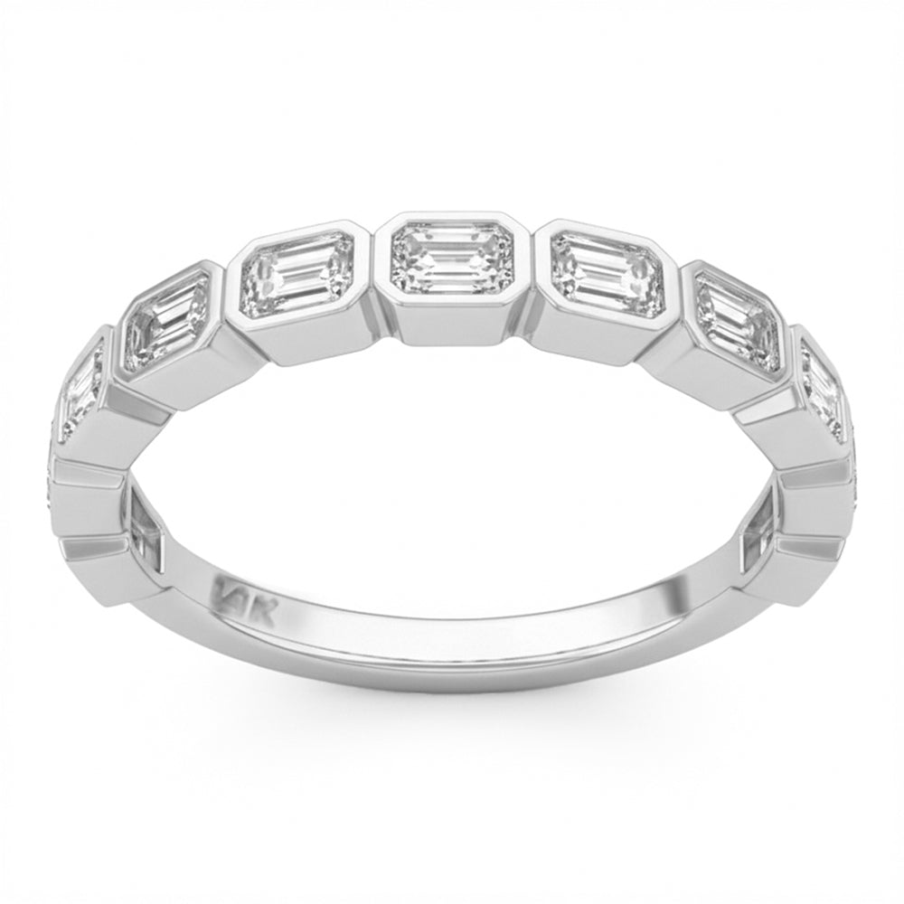 1.11ct G SI 14kt White Gold Emerald Cut Diamond Bezel Set Band Ring Size 7