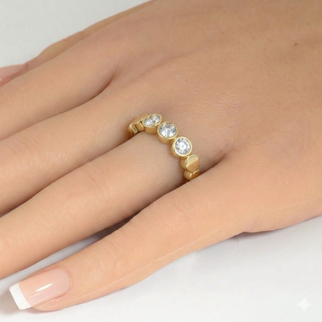 .30ct G SI 14kt Yellow Gold Round Diamond Bezel Set Band Ring Size 6.5