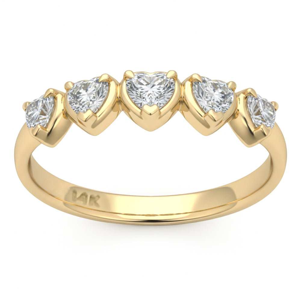 <span style="color:purple">SPECIAL!</span> .47ct G SI 14kt Yellow Gold Heart Diamond 5-Stone Band Ring Size 6.5
