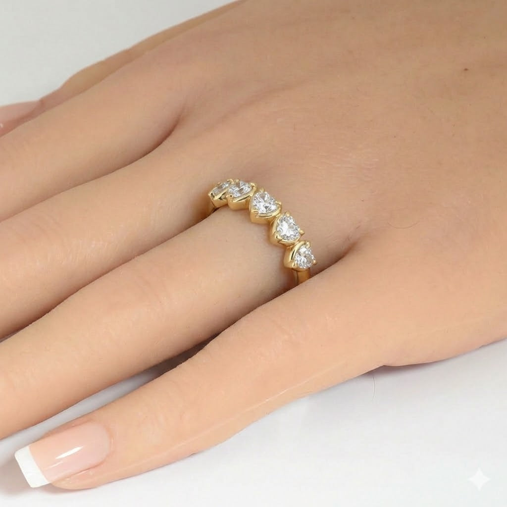 <span style="color:purple">SPECIAL!</span> .47ct G SI 14kt Yellow Gold Heart Diamond 5-Stone Band Ring Size 6.5