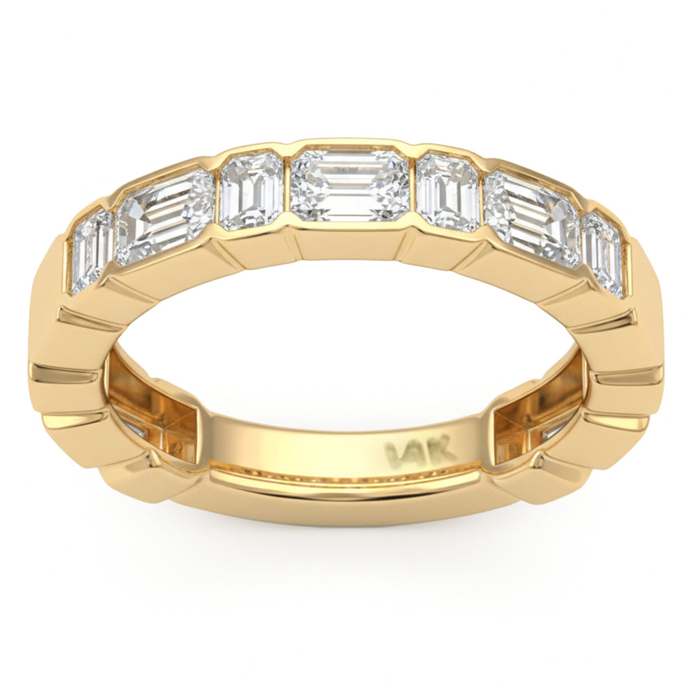 1.17ct G SI 14kt Yellow Gold Emerald Cut Diamond Bezel Set Band Ring Size 6.5